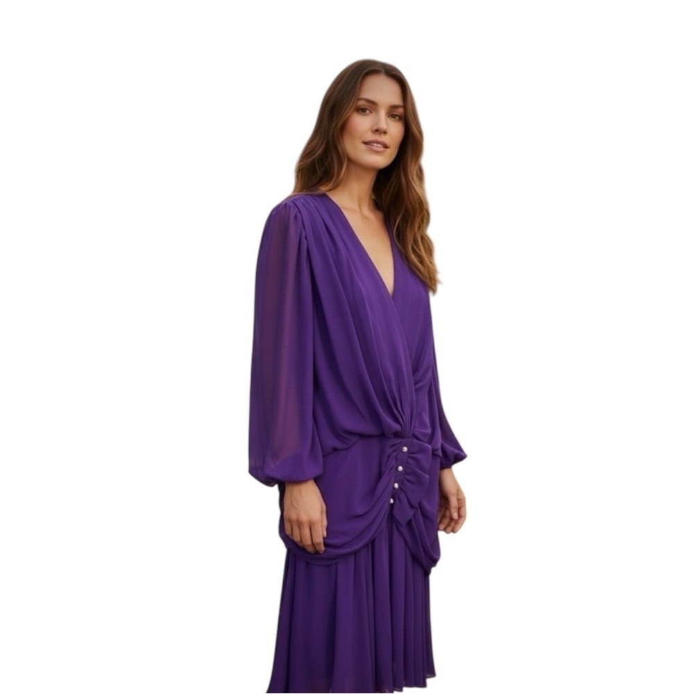 Vintage Kristine’s Kreations Vintage Purple Dress 20W Ruched Waist Made in USA